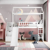 Bellemave® Twin Size House Loft Bed with Drawer,Staircase and Slide - Bellemave